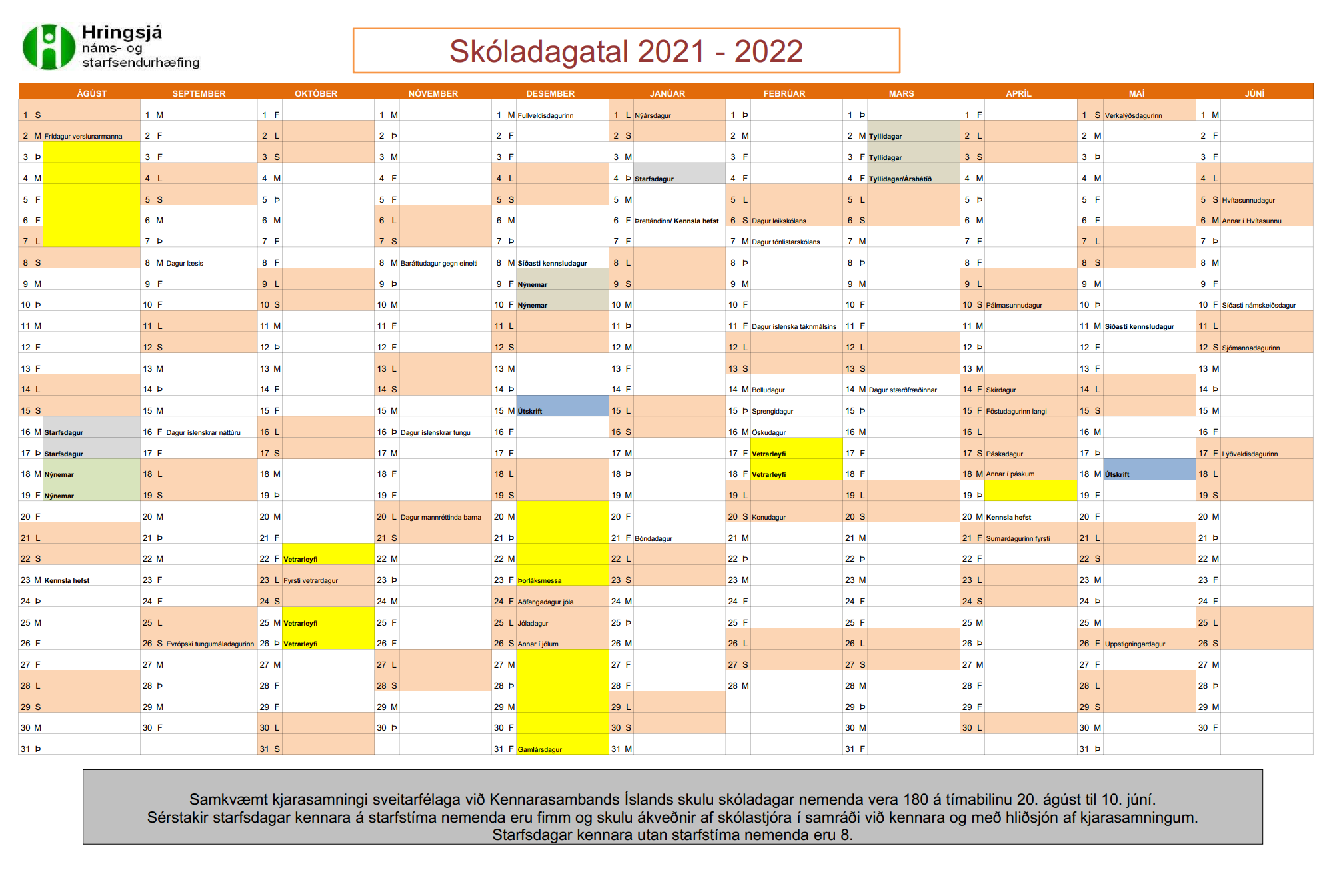Skóladagatal Hringsjár